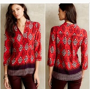 Anthro Maeve Woodland Walk button front blouse 10